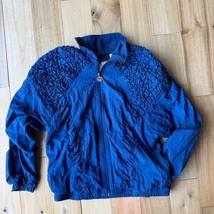 Mureli Vintage Blue Textured Zip-Up Jacket wind breaker‎ S Small